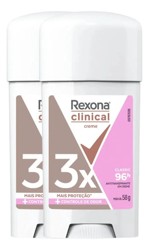 Kit 2 Desodorante Creme Rexona Clinical Fem Classic 96h 58g