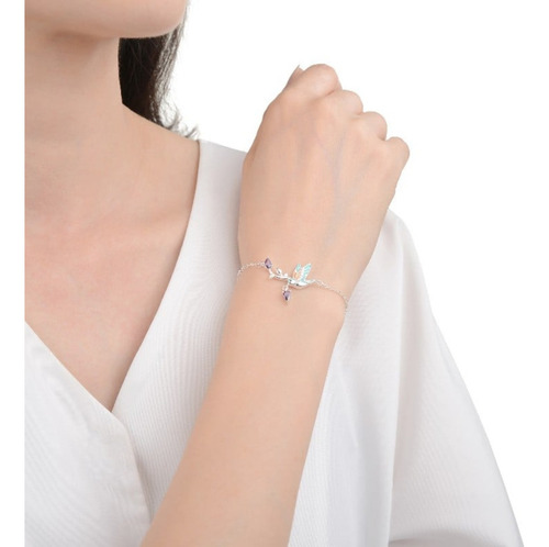 Pulsera Dije Plata Colibrí Picaflor Ave Mujer Color Plateado