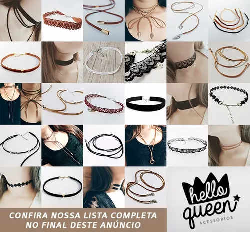 Colar gargantilha choker cruz couro camurça preto