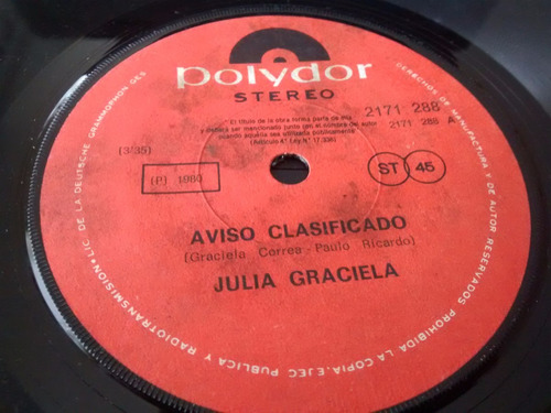 Vinilo Single De Julia Graciela - Aviso Clasificado ( N69