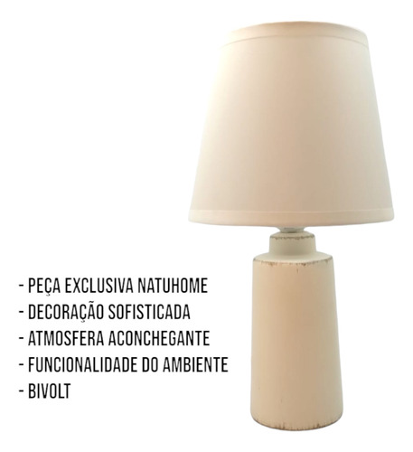 Luminária Abajur Creme Mesa Criado Quarto Com Cúpula