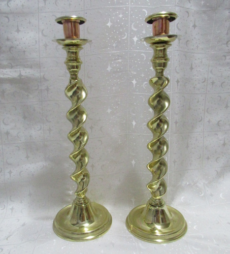 Antiguo Par Candelabros Salomónicos Bronce 40 Cm Alto