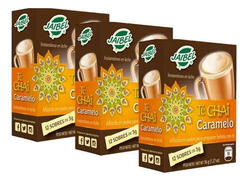 Jaibel Te Chai Latte 3 Paq X12 Sobres Caramelo - Tradicional