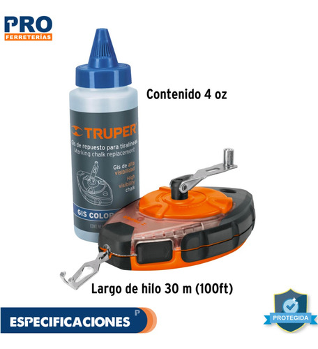 Tiralíneas Profesional 30m (100 Ft) Plástico Con Gis, 18575