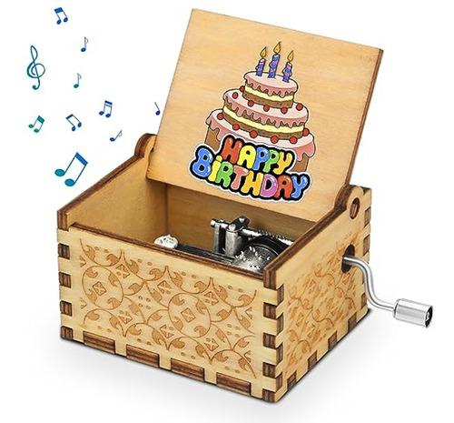Baokai Caja De Música De Cumpleaños De Madera  Caja Musical