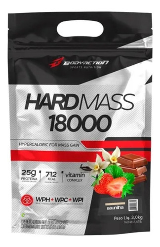 Hard Mass 18000 Hipercalórico 3kg - Sabor Morango - Bodyaction