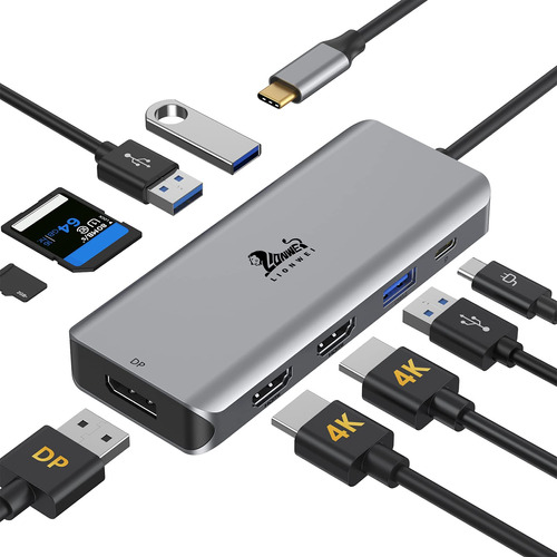 Usb C Hub Con Pantalla Triple, Adaptador Usb C A Dual 4k Hdm