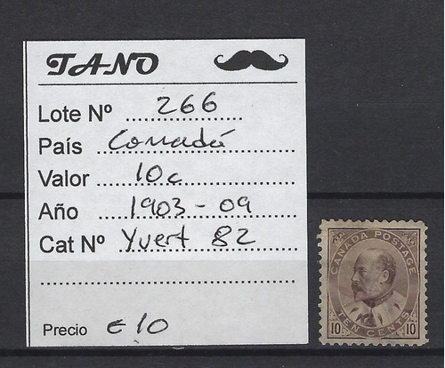Lote266 Canada 10 Cents Año 1903-09 Yvert#82