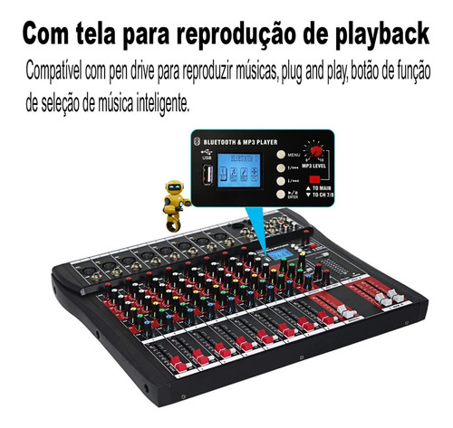 Imagem 5 de 9 de Mesa De Som Analógico 8 Canais Xlr Conexão Usb Bluetooth Wg8