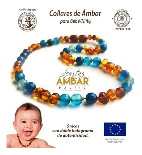 Collar Bebé Ámbar Báltico, Brillo De Protección Aqua 32cm