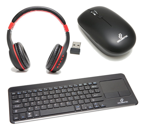 Teclado E Mouse Gt S/ Fio + Headphone Bluetooth C/ Microfone