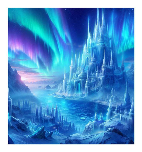 Vinilo 100x100cm Castillos Cristal Aurora Boreal Kingdom