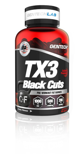 Tx3 Black Cuts 60 Cap Gentech Quemador De Grasas Carnitina Cla Cafeína Sin Tacc