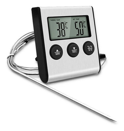 Termômetro Digital Timer Sonda Inox Culinário Fritadeira