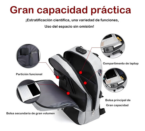 Mochila anti-roubo Mochila com cadeado, porta USB preta