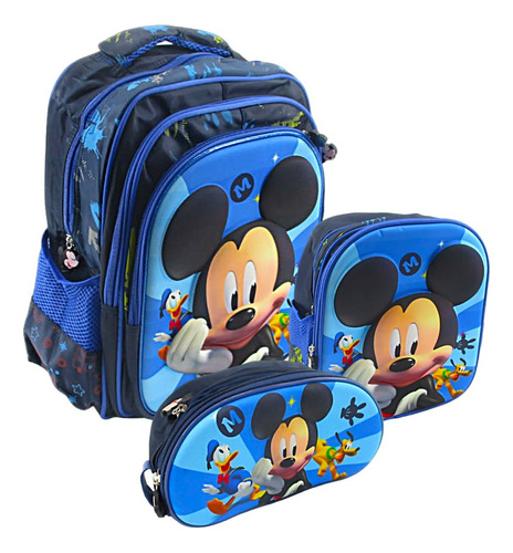 Combo X3 Maleta Morral Escolar Mickey Lonchera Cartuchera