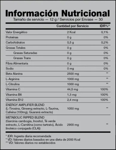Imagen 3 de 5 de Prework Slash Ripped 30 Srv Idn Nutrition Prework + Quemador