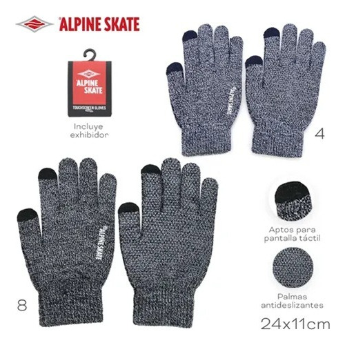 Guantes Tejidos Tactil Celular Unisex Invierno Touch Screen Gris/negro Jaspeado