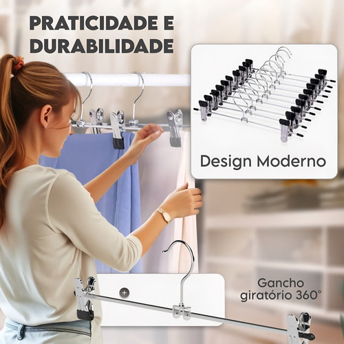 Kit 12 Cabide Com Presilha Antiderrapante Calça Shorts Saia