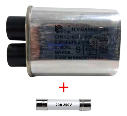 Capacitor Microondas 0.87 Uf 2100v Con Fusible 20a 250v