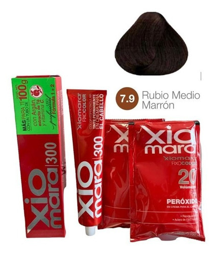 Tinte Para Cabello Xiomara 300 + 2 Peróxidos. Matizador Tono 7.9 rubio medio marron