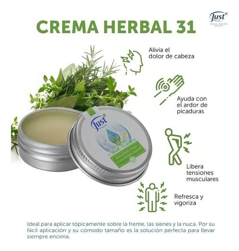 Crema Herbal Óleo 31 Swiss Just 10g Activa Energiza
