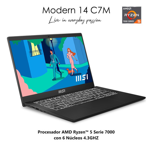Laptop Thin & Light Msi Modern 14 C7m-408mx Ryzen 5 7430u Negro