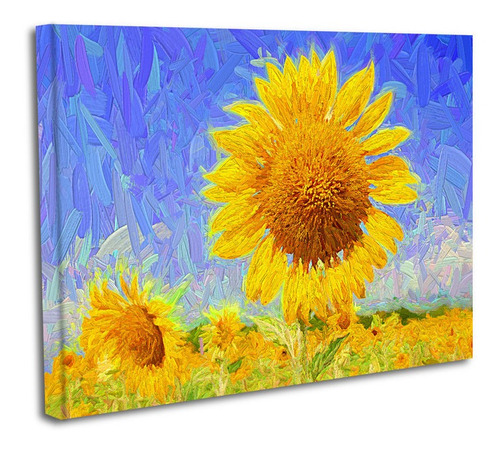 Cuadro Lienzo Canvas 45x60cm Girasol Pintura Oleo Arte Campo