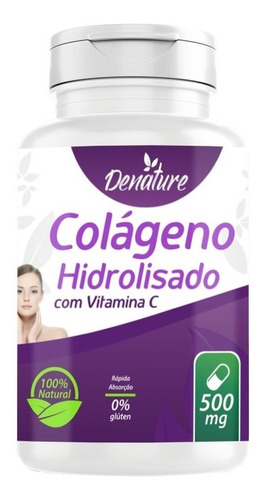 Denature Colágeno Hidrolisado Com Vitamina C 500mg 100 Cáps Sabor