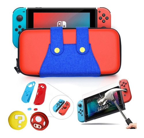 Estuche Nintendo Switch Mario + Protectores Silicon Joy-con