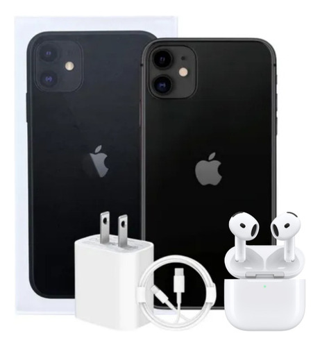 Apple Iphone 11 128 Gb - Negro 100% Batería + Airpods 4 Negro (Reacondicionado)