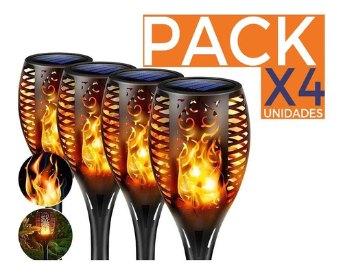 Pack X4 Lampara Luces Solares Antorchas Led Estaca Flama 