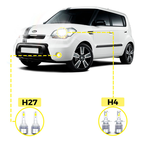 Kit Ultra Led Kia Soul 2010/2014 20000 Lúmens 6500k H4 H27