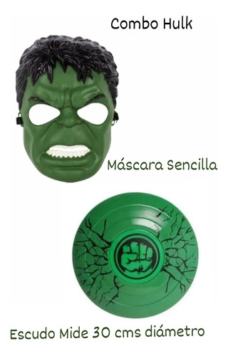 Combo Avengers Hulk Spiderman Batman Escudo Máscara Sencilla