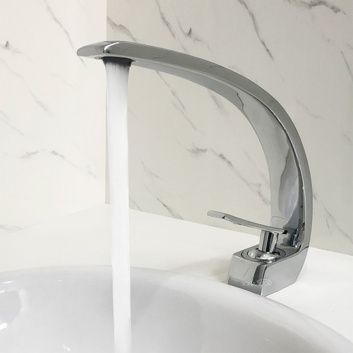 Torneira Banheiro Curvada Cascata Misturador Monocomando Metal Cromado Bancada Pia Lavabo Alto Padrão Torneira Curva Slim Bica Baixa Quente Frio Dona D.cor
