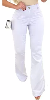 Calça Jeans Flare Branca Cintura Alta Country Enfermagem