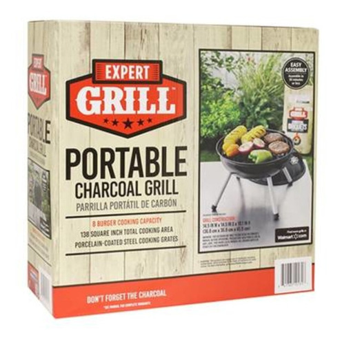Asador De Carbon Portatil Expert Grill Redondo Negro 37 Cm