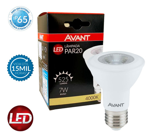 Lampada Led Par20 7w 4000k Branco Neutro Bivolt E27 Avant