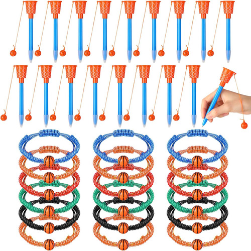 18 Bolígrafos De Aro De Baloncesto Con 18 Pulseras Con Dijes