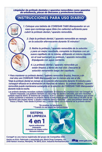 Corega Tabs Blanqueador Tabletas Limpiadoras Efervescentes 30 Unidades