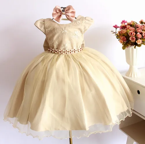 Vestido Princesa Formatura Daminha Bege Off Creme 1 Ao 16 Frete