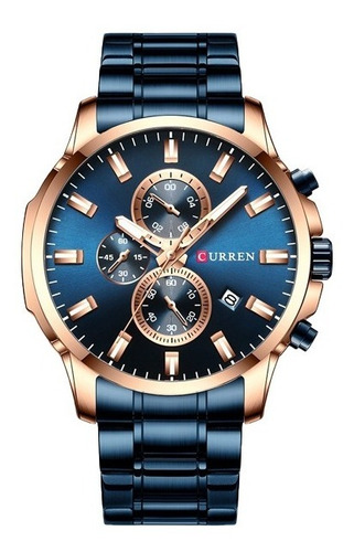 Reloj Elegante Para Caballero Azul Oro - Análogo