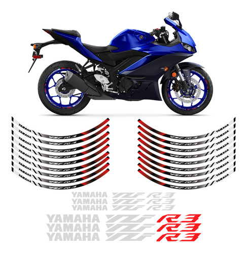 Kit Adesivos Roda Yamaha Yzf R3 Frisos Refletivos Prata
