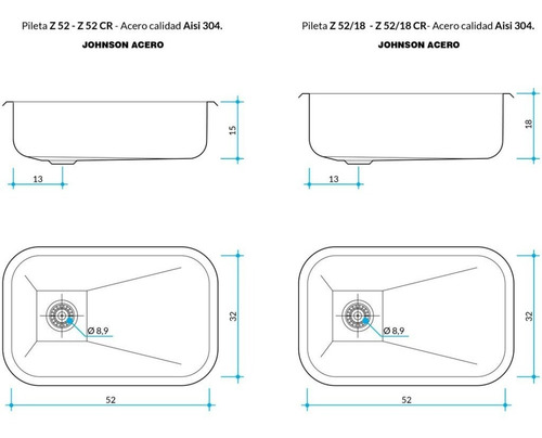 Bacha Cocina Pileta Johnson Simple Z52/18 Acero Inoxidable