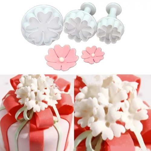 Imagen 4 de 4 de Set Cortadores Con Pulsador Para Fondant Flor Trébol