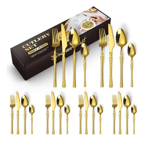 FAQUEIROS JOGO TALHERES 24PCS CINTURA FINA TEXTURA DOURADO DOURADO