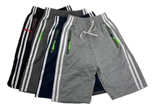 Pack 3 Short Bermuda Deportivo Niño Juvenil Cierre Raya