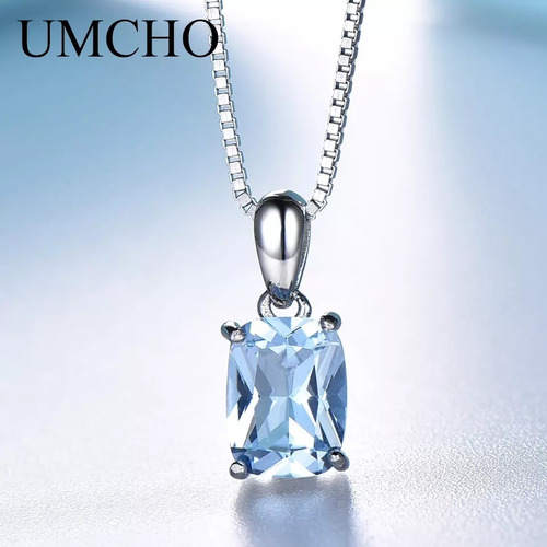 Imagen 7 de 10 de Collar Fino Mujer Plata 925 Topacio Azul Cielo + Caja Regalo