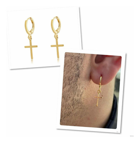 Par Brinco De Argola Cruz Ouro 18k Neymar Ou Segundo Furo
