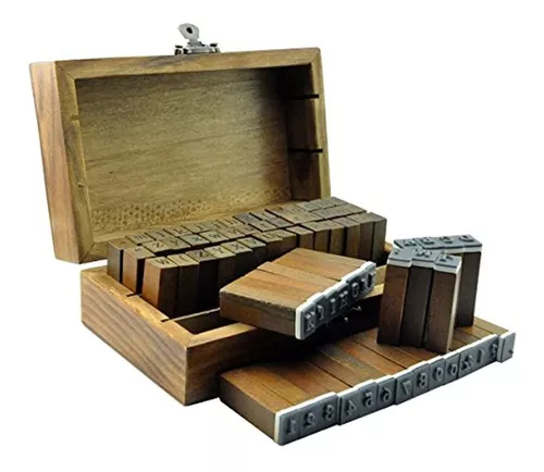 Sellos de goma con letras de madera, juego de sellos de goma del alfabeto  vintage con pequeña caja de madera para enseñar y jugar : Arte y  Manualidades 